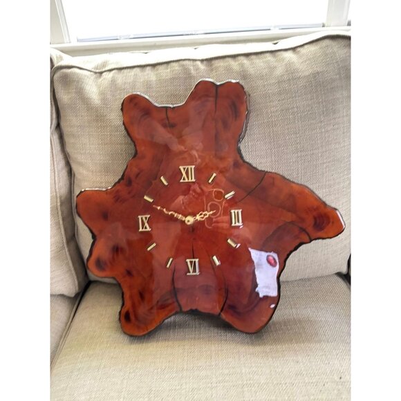 Vintage Live Edge Cypress Wall Clock – Natural Wood Slab Clock, Rustic 1970s Dec - Picture 2 of 12